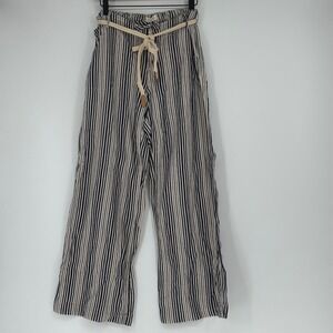 Striped Wide Leg Pants Drawstring Rope Belt Womens Size L Nautical Preppy